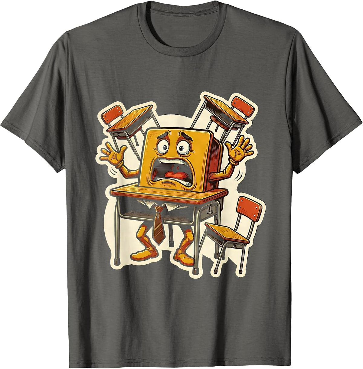 Substitute Teacher Chaotic Classroom Desks Design T-Shirt - Asphalt Grey