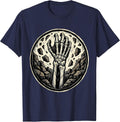 Skeleton Arm Rising From Cracked Earth Graphic T-Shirt - Navy Blue