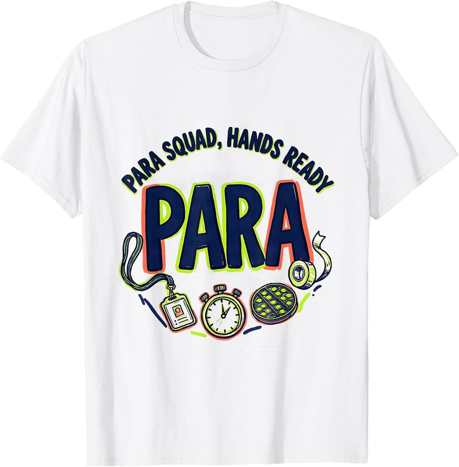 Men's Para Squad Hands Ready Marker Outline Paraprofessional Back T-Shirt - White