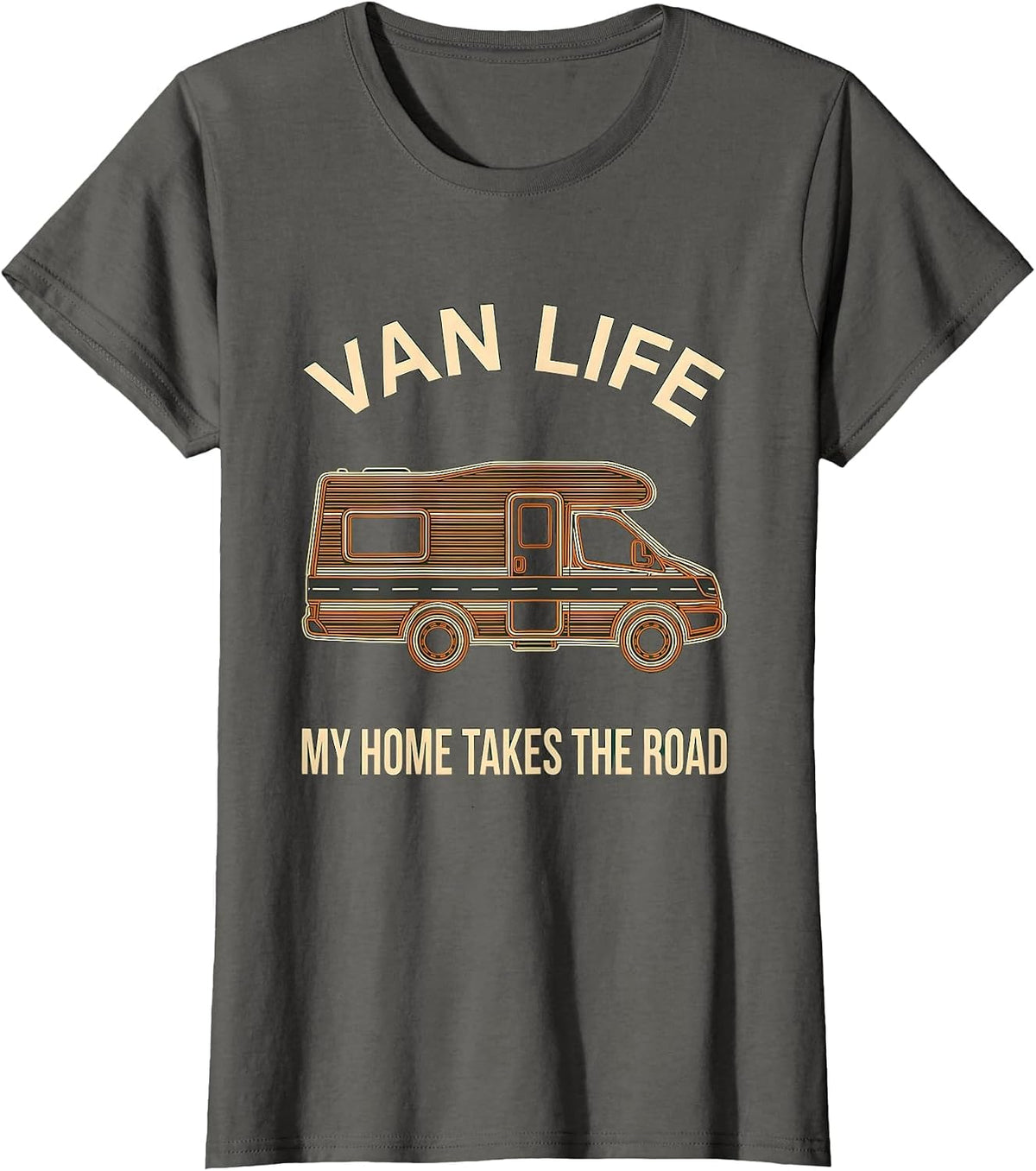 Women's Van Life My Home Takes The Road Retro Camper Van Nomad Pride T-Shirt - Asphalt Grey