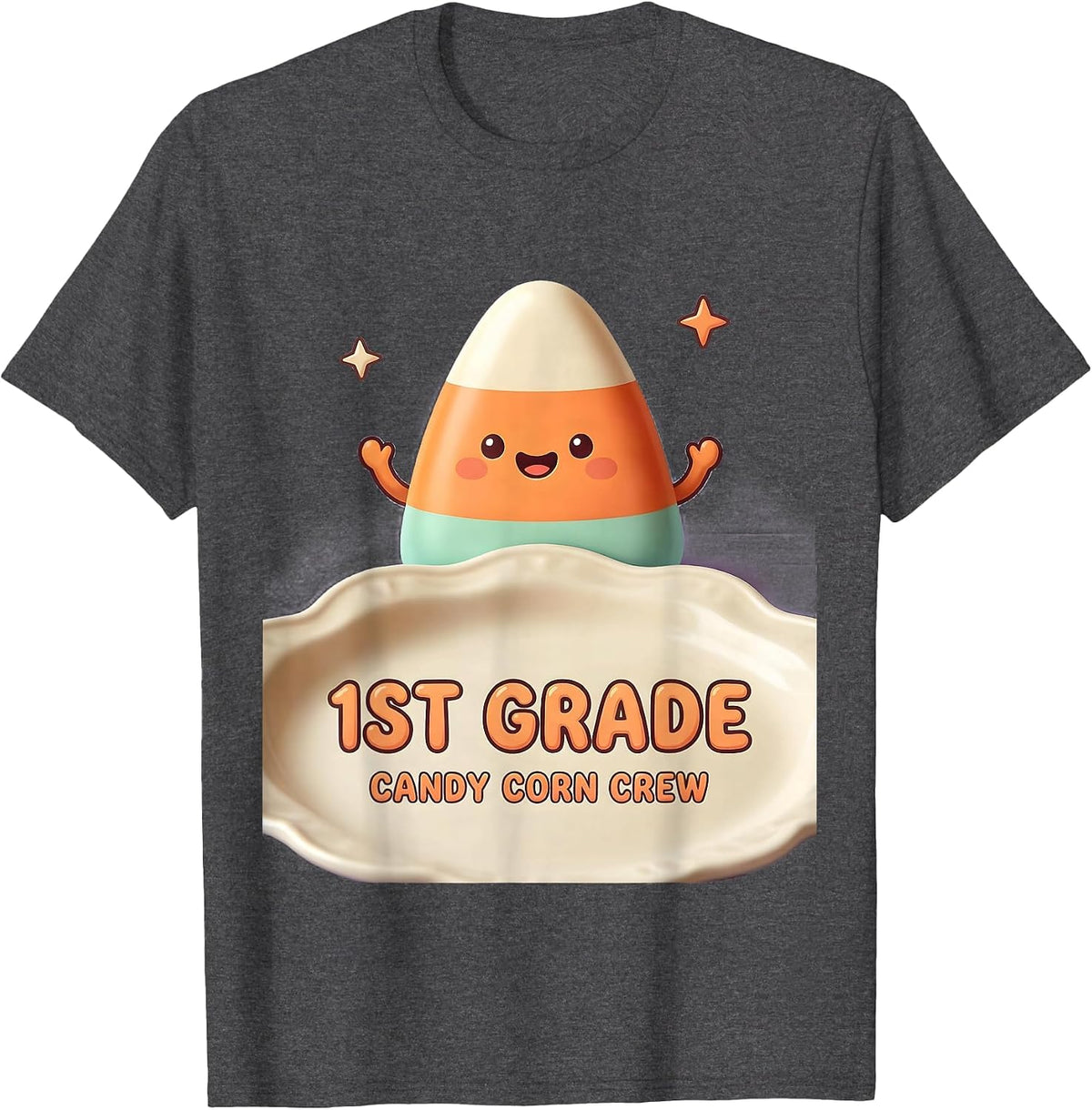 Men's 1st Grade Candy Corn Crew Cute Kawaii Halloween Teacher T-Shirt - Dark Heather Grey