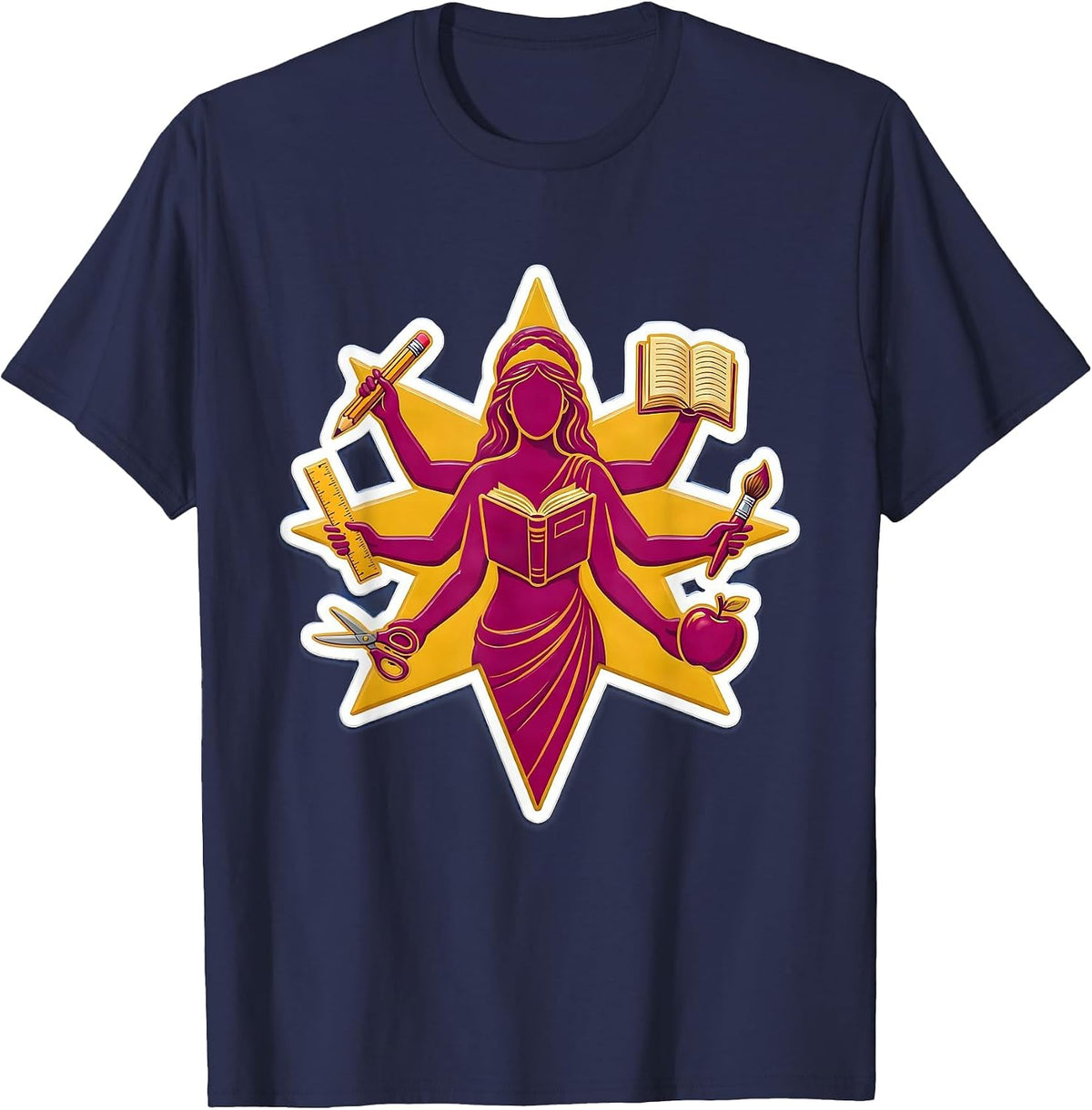 Men's Paraprofessional Multi-Arm School Tools Graphic T-Shirt - Navy Blue