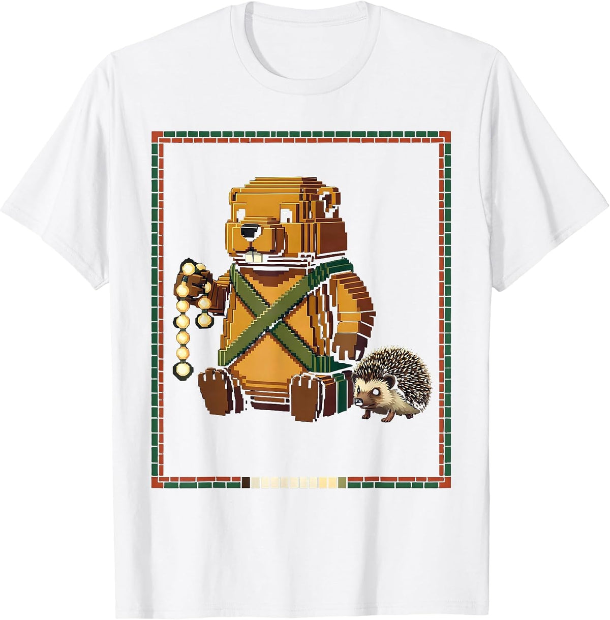 Men's Beaver Gift Box Pixel Art Funny Kids Meme T-Shirt - White