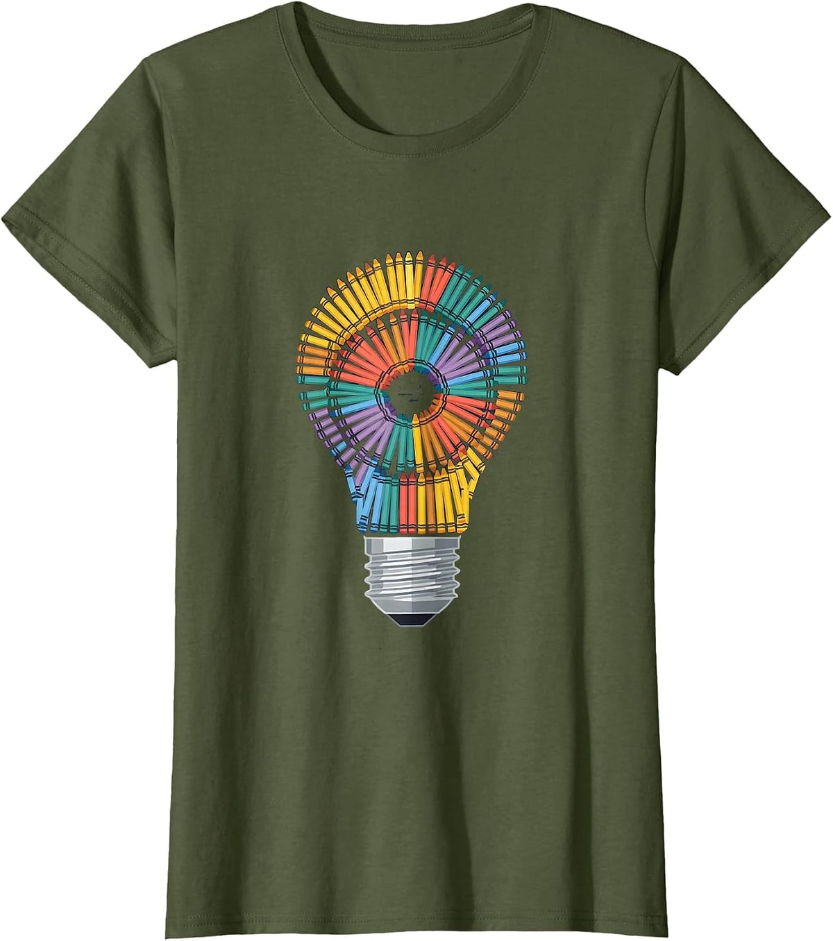 Women's Crayon Lightbulb Paraprofessional Graphic Design T-Shirt - Olive Green