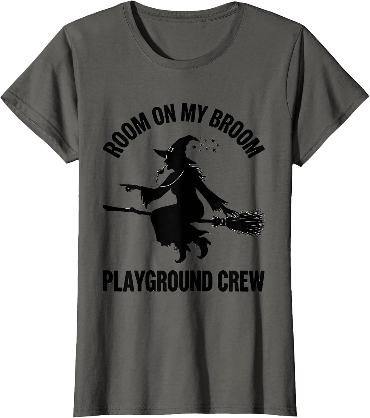 Women's Room On My Broom Playground Crew Funny Halloween Teacher T-Shirt - Asphalt Grey