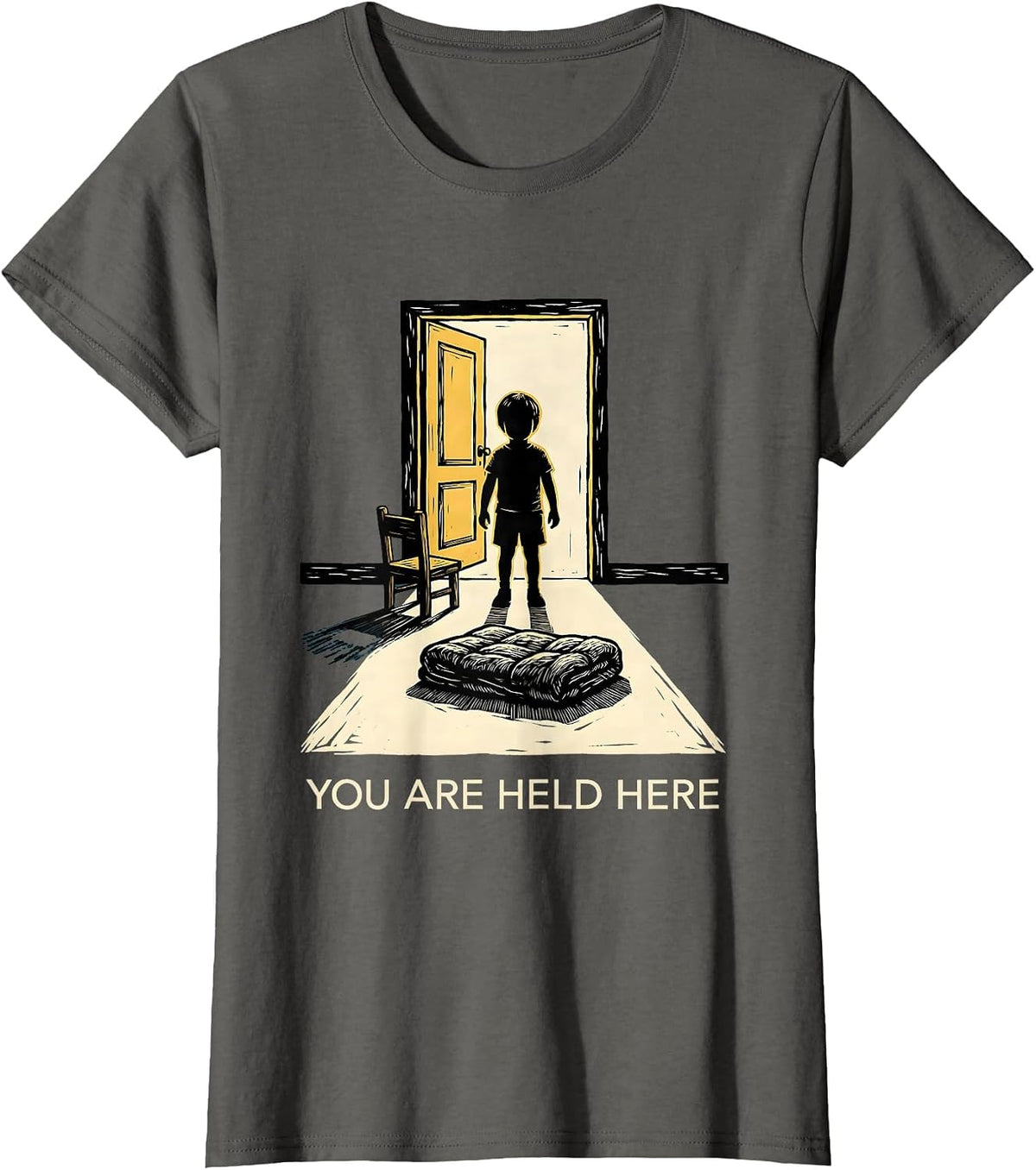 Women's You Are Held Here Linocut Mental Health Counselor Awareness T-Shirt - Asphalt Grey