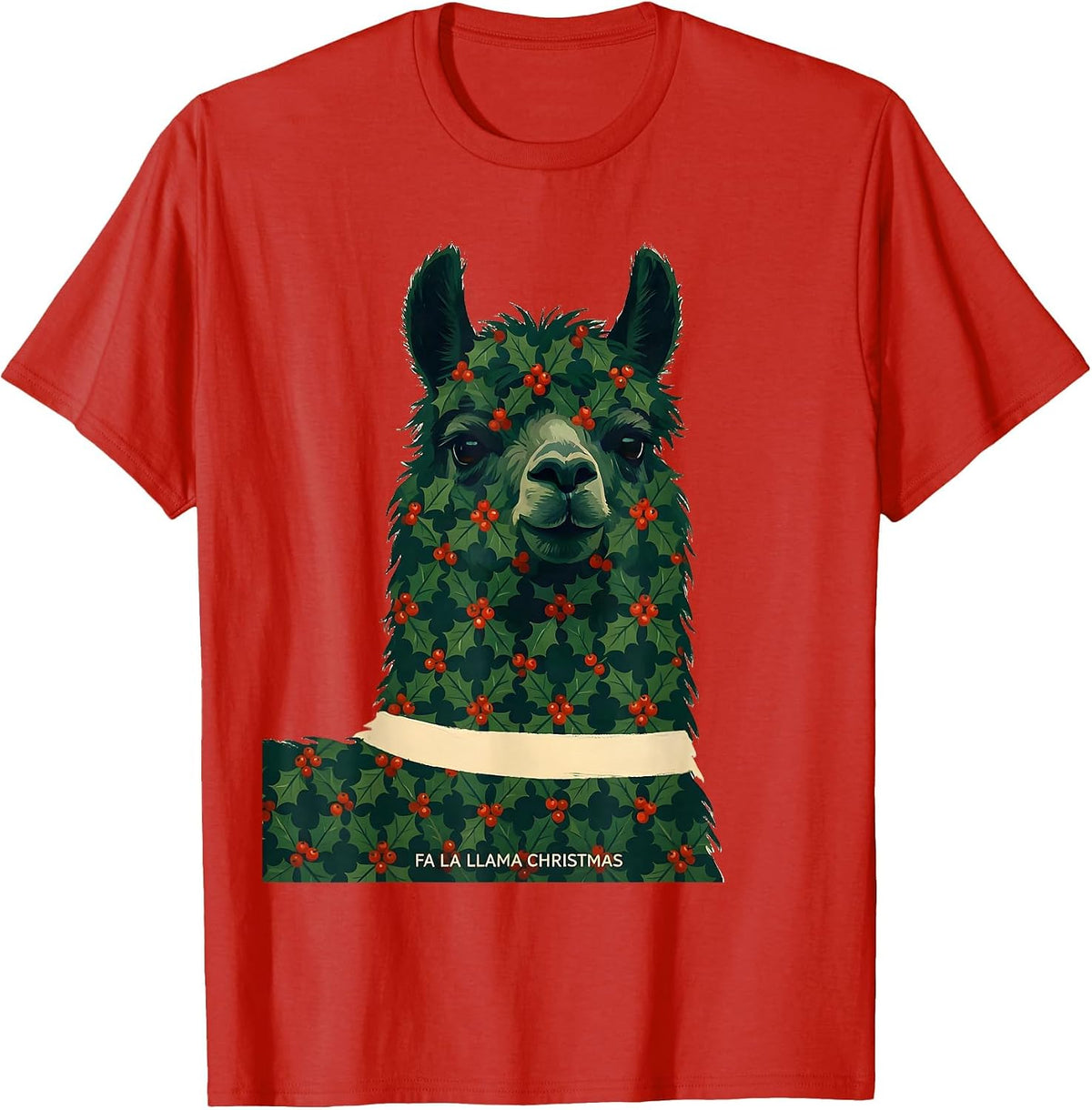 Men's Fa La Llama Christmas Funny Llama Lover Animal Humor T-Shirt - Red