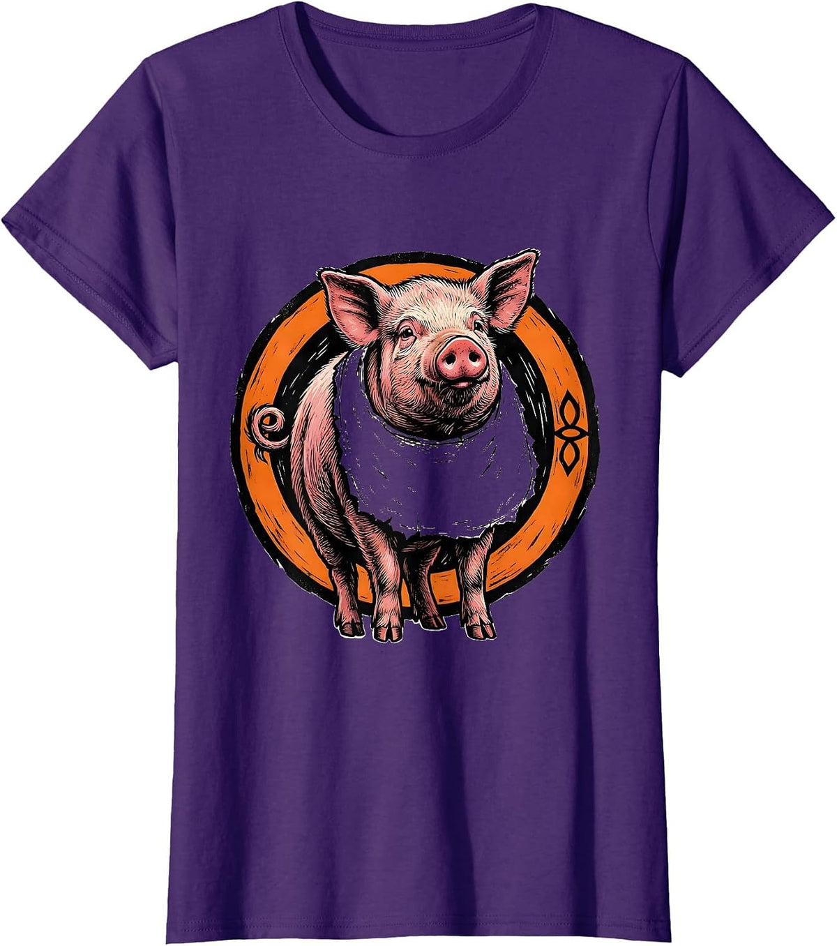 Women's Piglet Badge Linocut Funny Pig Lover Halloween Costume T-Shirt - Purple