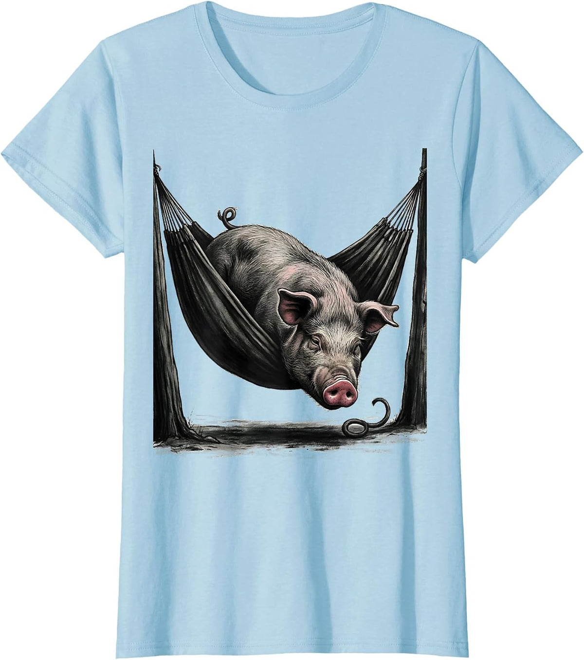 Sagging Hammock Pig Farm Animal Humor Novelty T-Shirt - Baby Blue