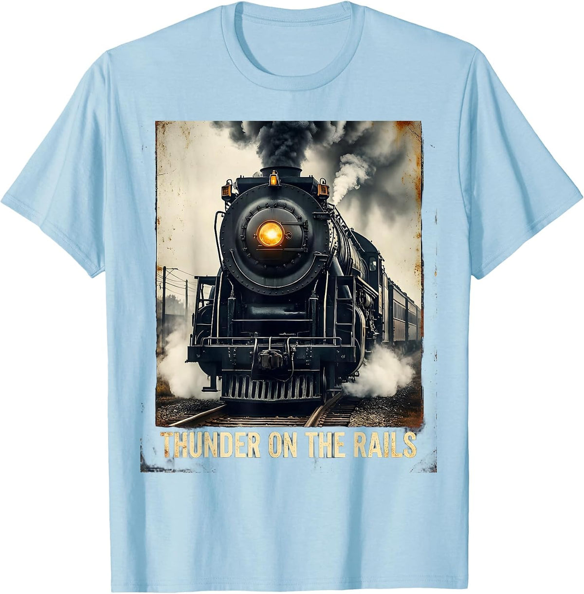 Men's Thunder On The Rails Vintage Big Boy 4014 Steam Locomotive T-Shirt - Baby Blue