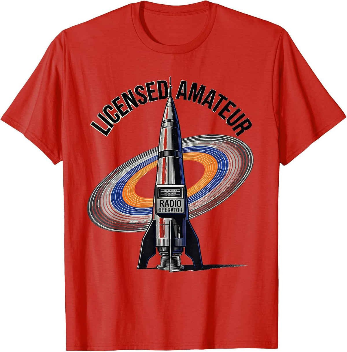 Men's Licensed Amateur Radio Operator Retro Futurist Ham Radio T-Shirt - Red
