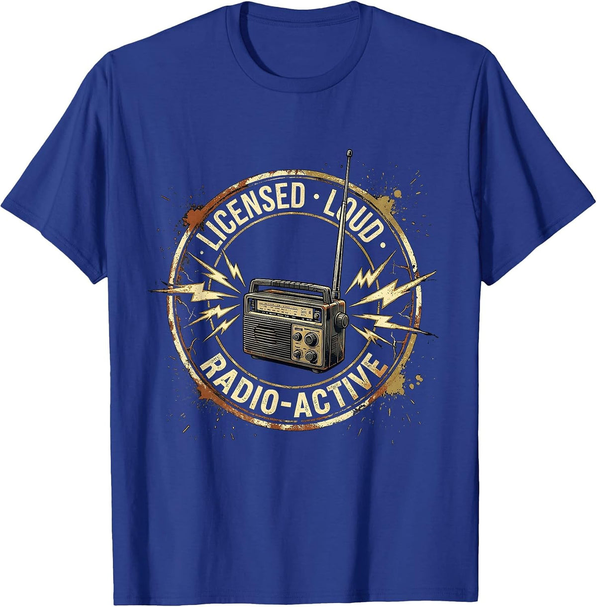 Licensed, Loud & Radio-Active Vintage Ham Radio Design T-Shirt - Royal Blue