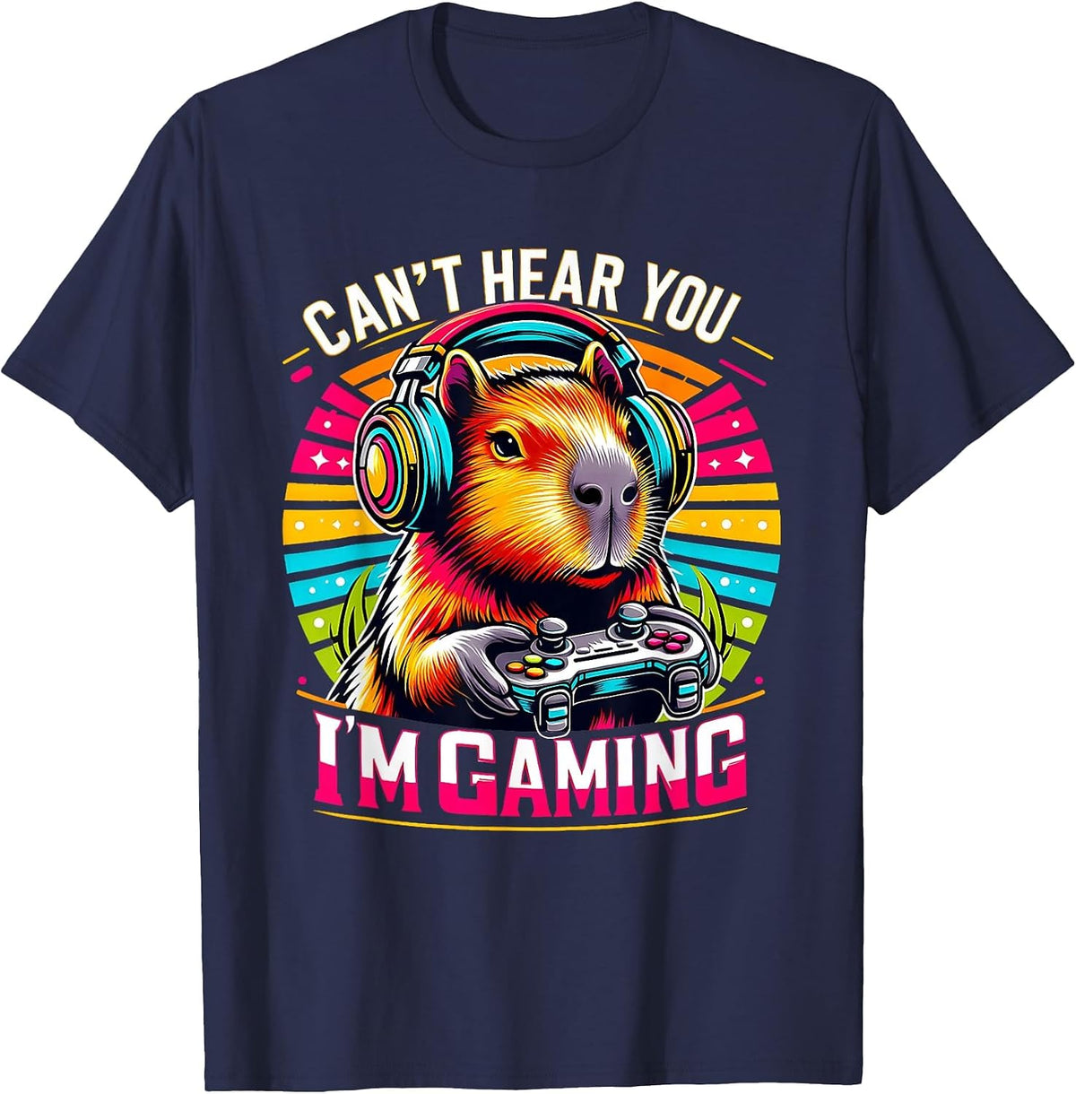 Capybara Can't Hear You I'm Gaming Capybara T-Shirt - Navy Blue