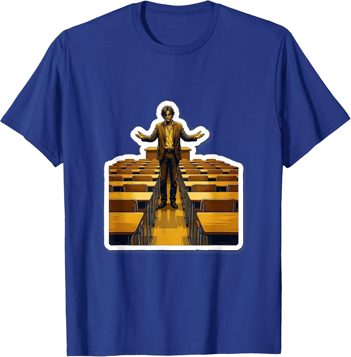 Substitute Teacher Lone Figure Empty Classroom T-Shirt - Royal Blue