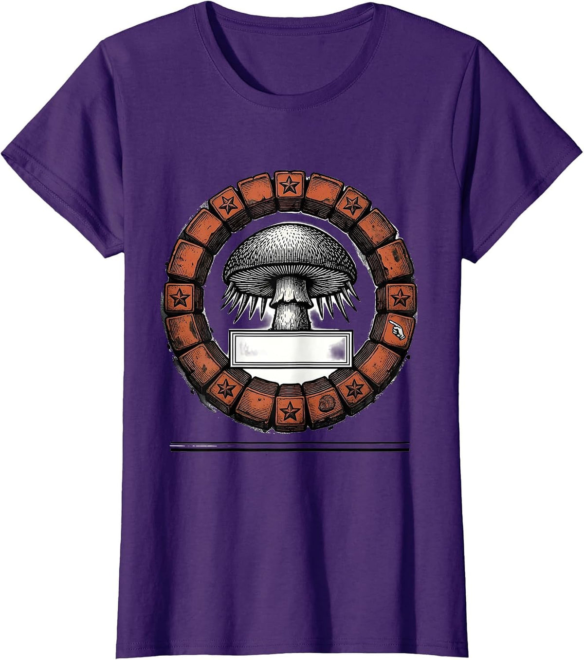 Women's Shield Seal Hedgehog Mushroom Forager Humor T-Shirt - Purple