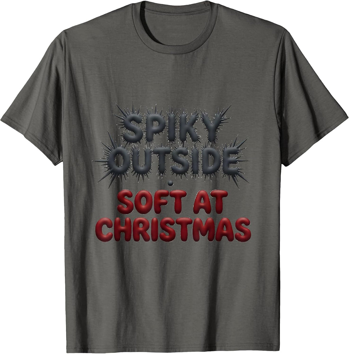 Spiky Outside, Soft At Christmas Cute Hedgehog Christmas T-Shirt - Asphalt Grey