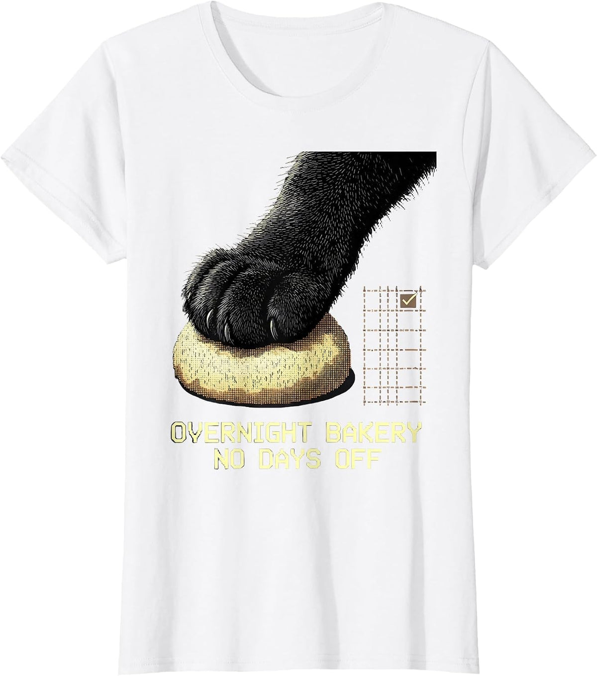Overnight Bakery No Days Off Funny Black Cat Baking Humor T-Shirt - White