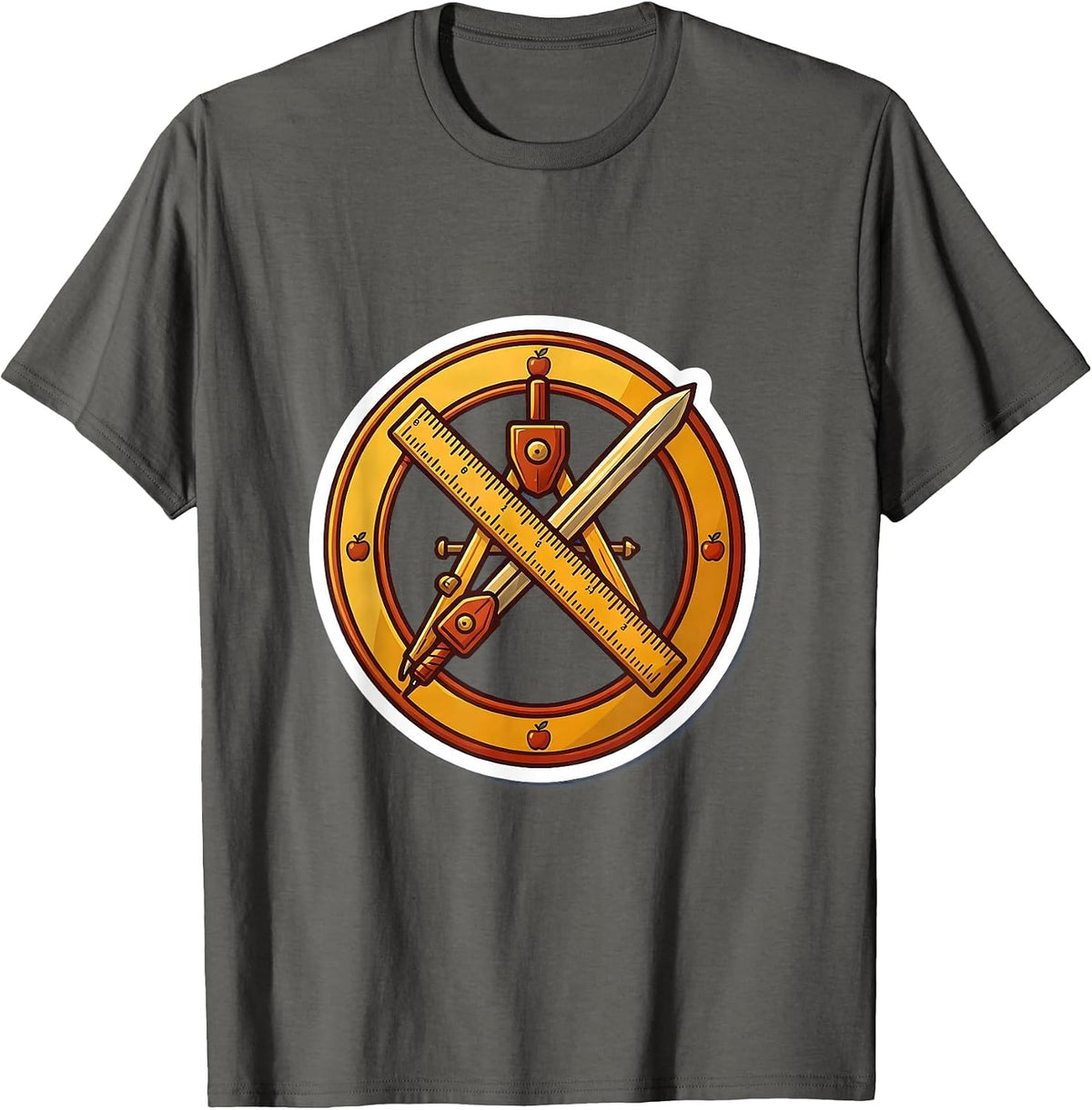 Men's 4th Grade Teacher Ruler and Compass Crossed Design T-Shirt - Asphalt Grey