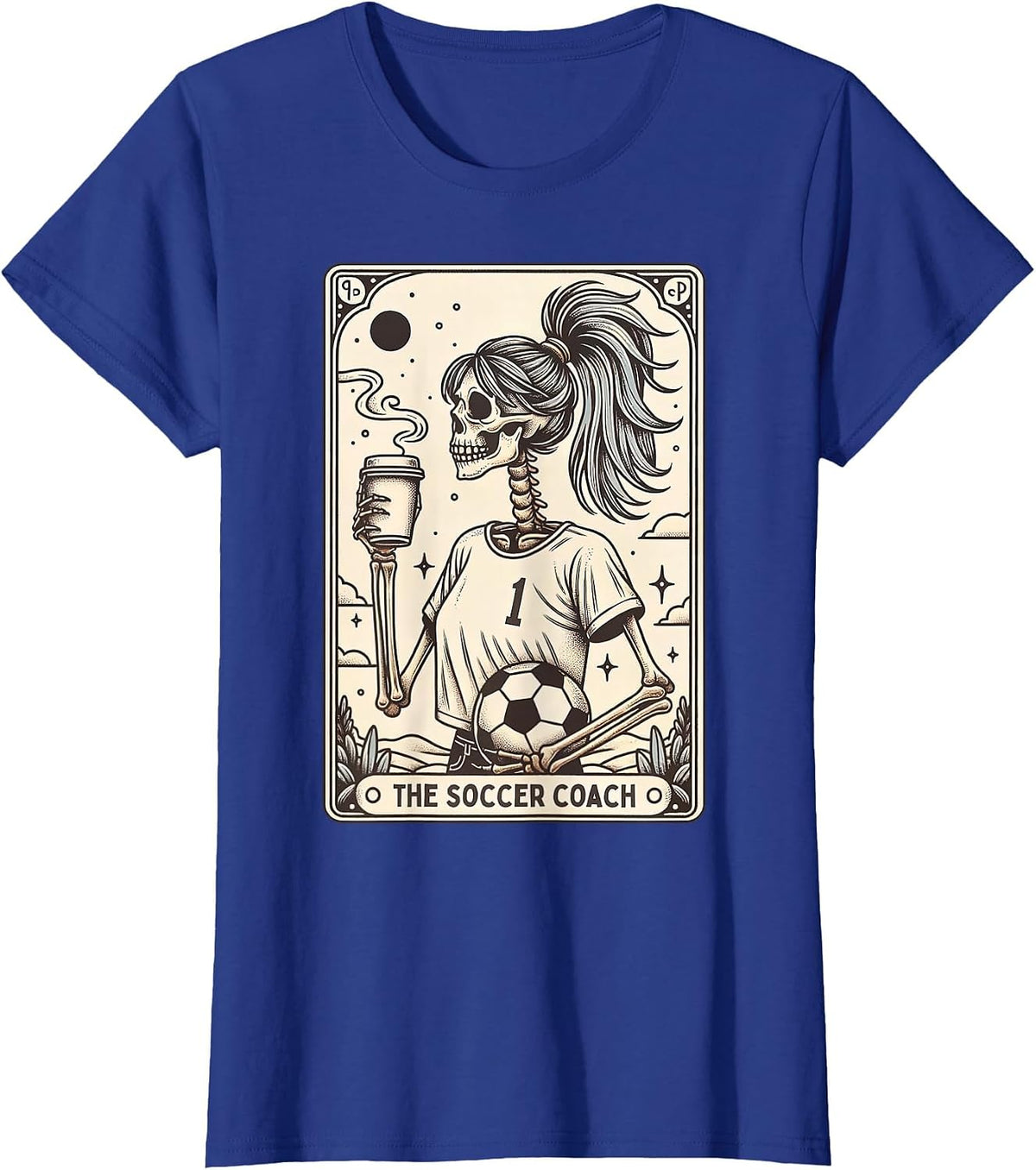 Soccer Coach Tarot Card Halloween Skeleton Soccer Mom Witchy T-Shirt - Royal Blue