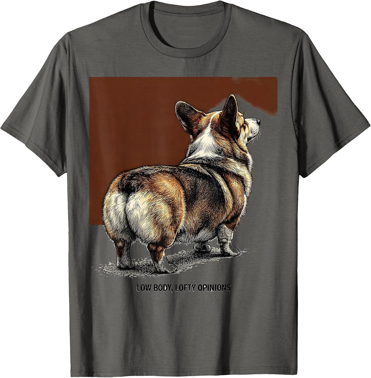 Low Body, Lofty Opinions Funny Corgi Dog Lover Humor T-Shirt - Asphalt Grey