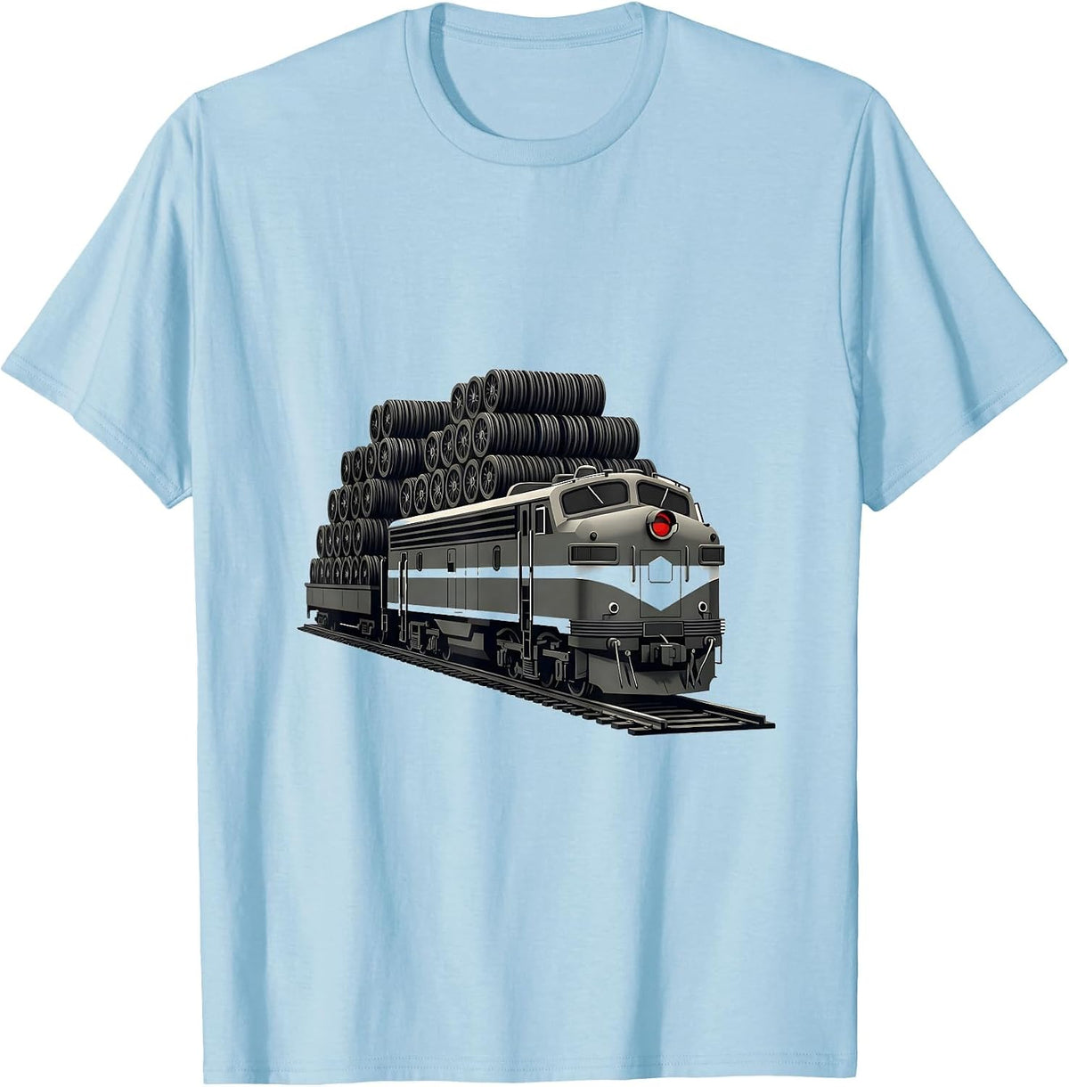 Men's Geometric Locomotive Minimalist Train Enthusiast Humor T-Shirt - Baby Blue