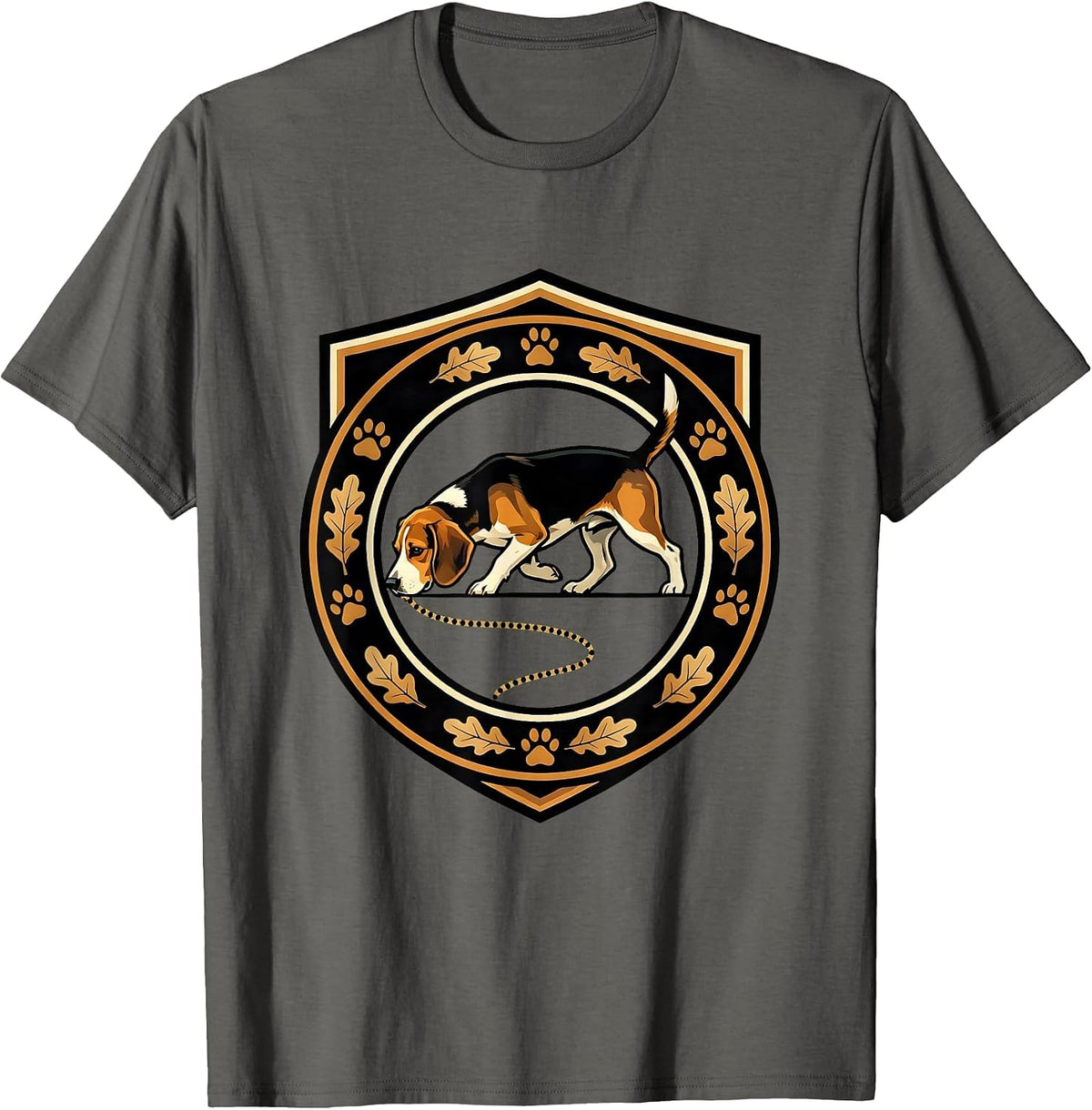 Men's Beagle On The Hunt Nose-Down Scent Trail Design T-Shirt - Asphalt Grey
