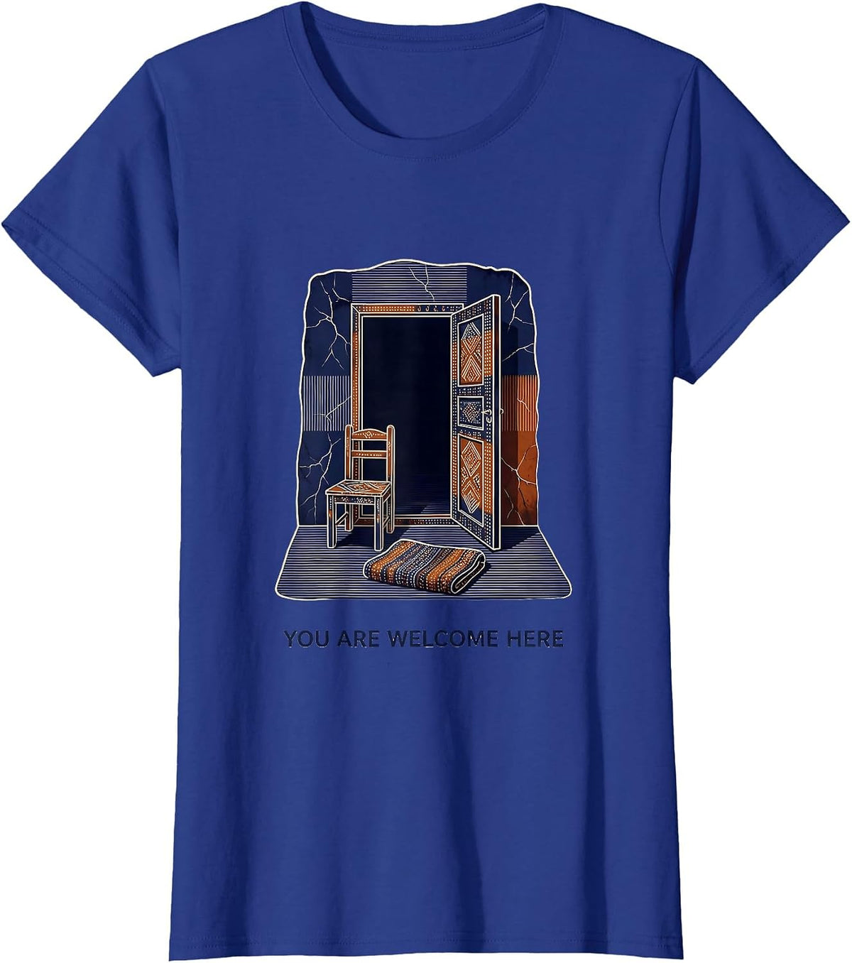 Women's You Are Welcome Here Batik Wax Resist Mental Health T-Shirt - Royal Blue
