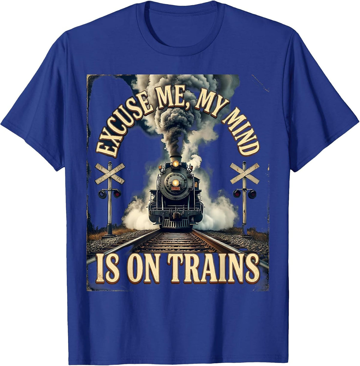 Excuse Me My Mind Is On Trains Vintage Steam Train T-Shirt - Royal Blue