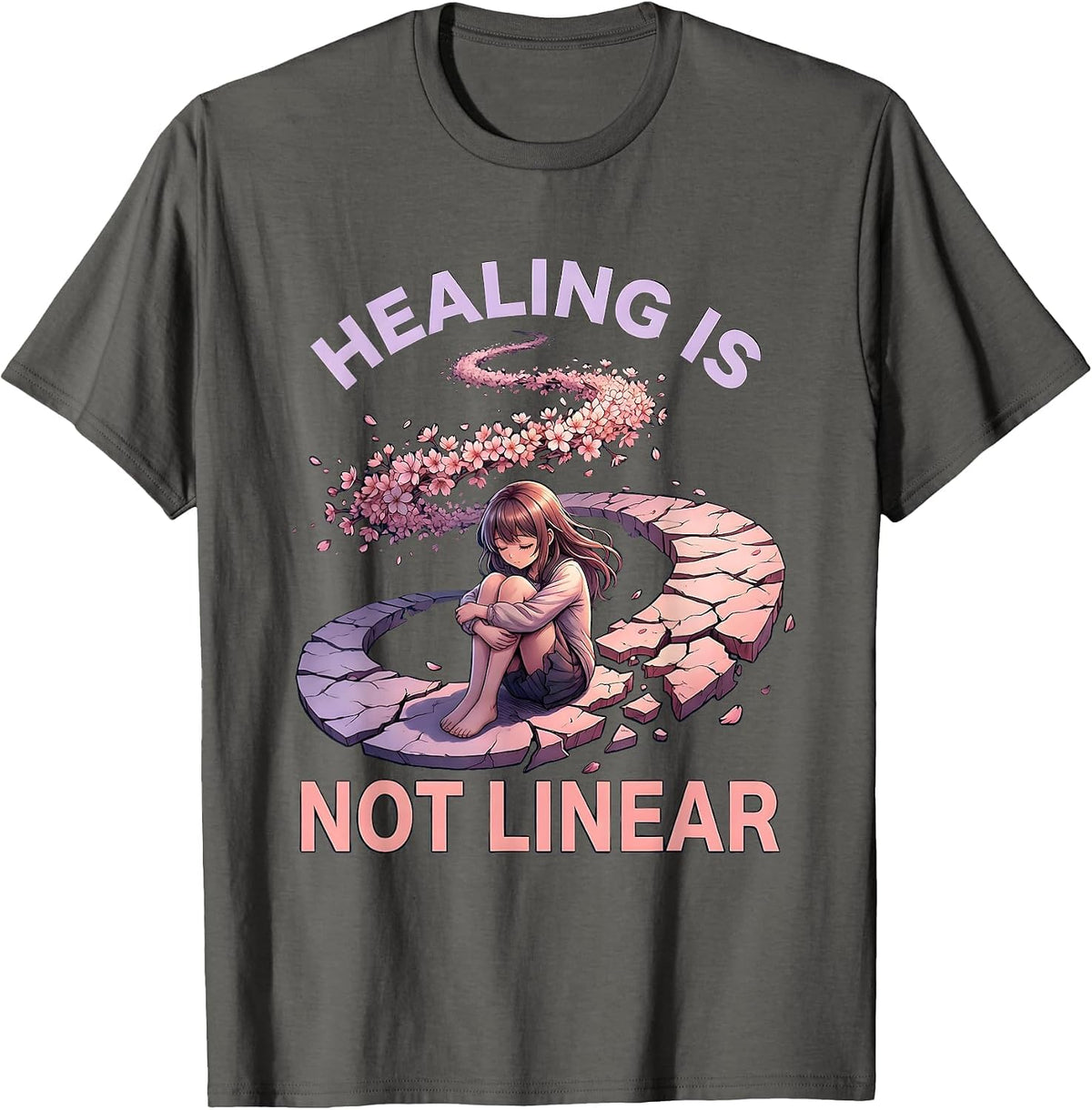 Men's Healing Is Not Linear Mental Health Matters Design T-Shirt - Asphalt Grey