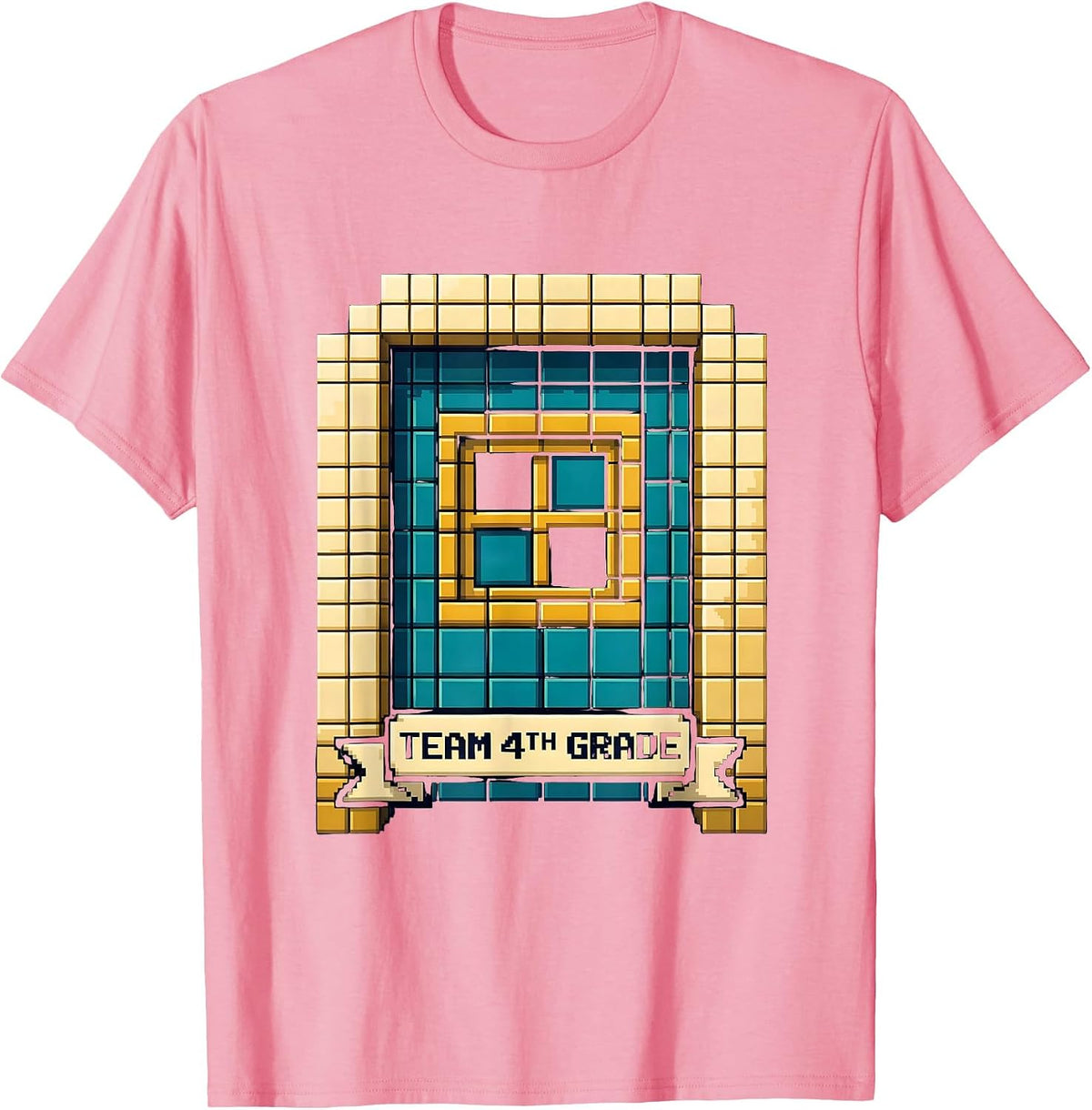 Men's Team 4th Grade Pixel Art Back to School Student Teacher T-Shirt - Pink