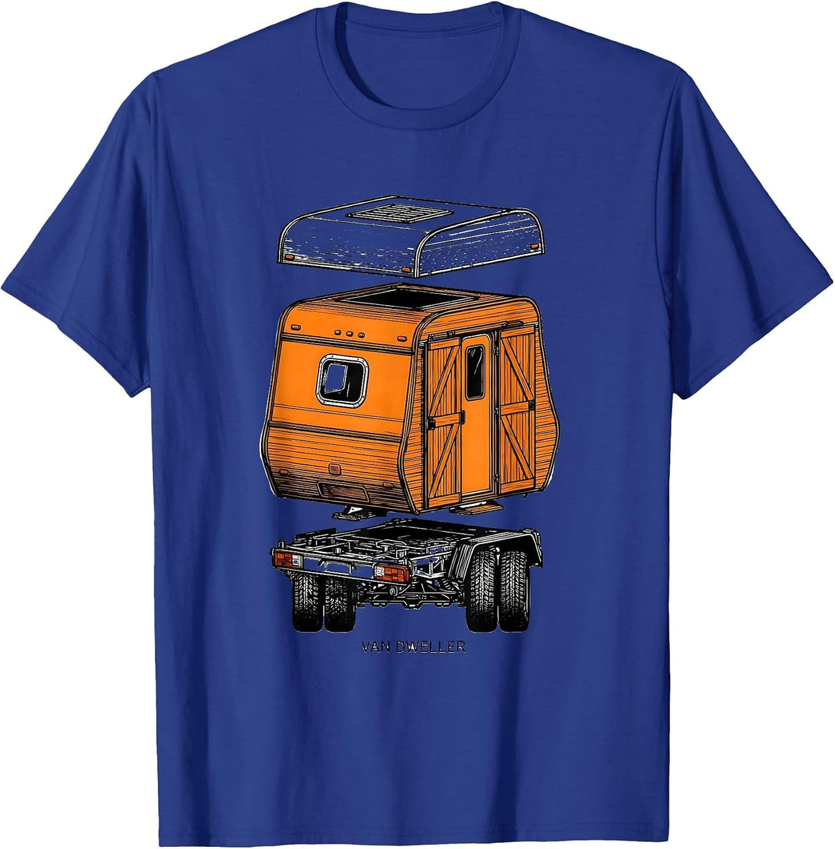 Men's VAN DWELLER Retro Van Life Nomad Vanlife Humor T-Shirt - Royal Blue