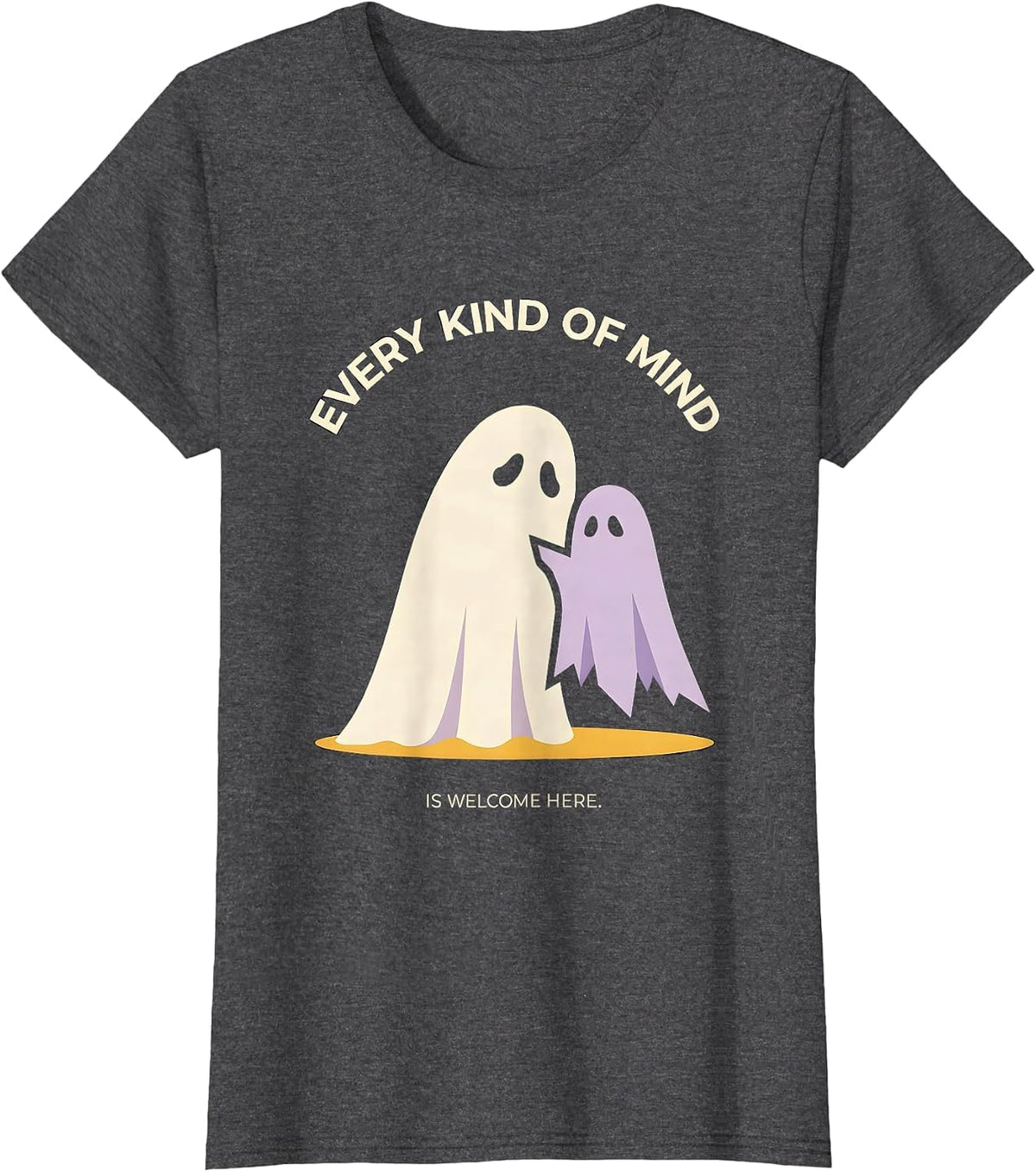 Women's Every Kind Of Mind Is Welcome Here Halloween Mental Health T-Shirt - Dark Heather Grey