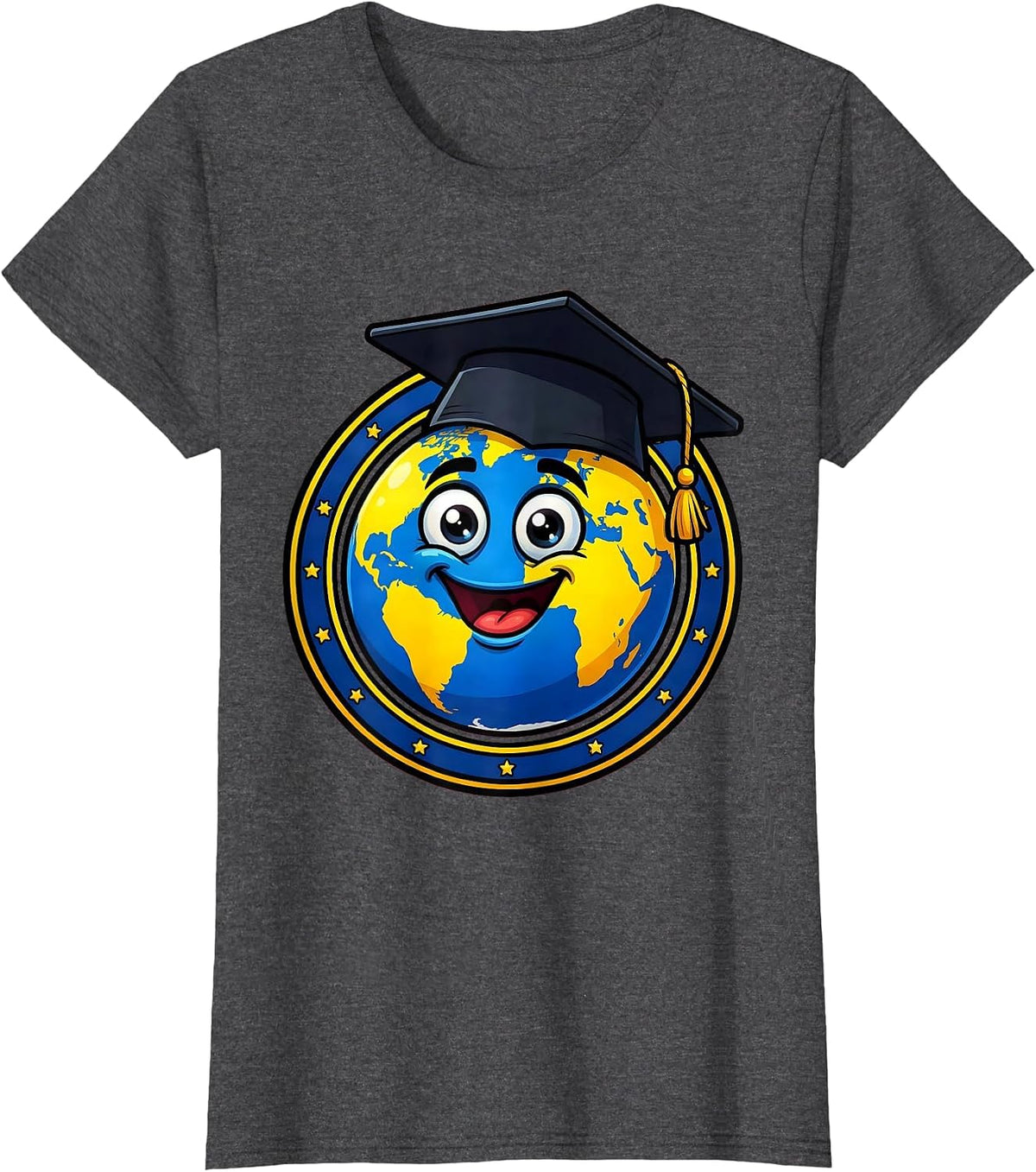 Women's 5th Grade Teacher Globe Graduation Cap Graphic T-Shirt - Dark Heather Grey