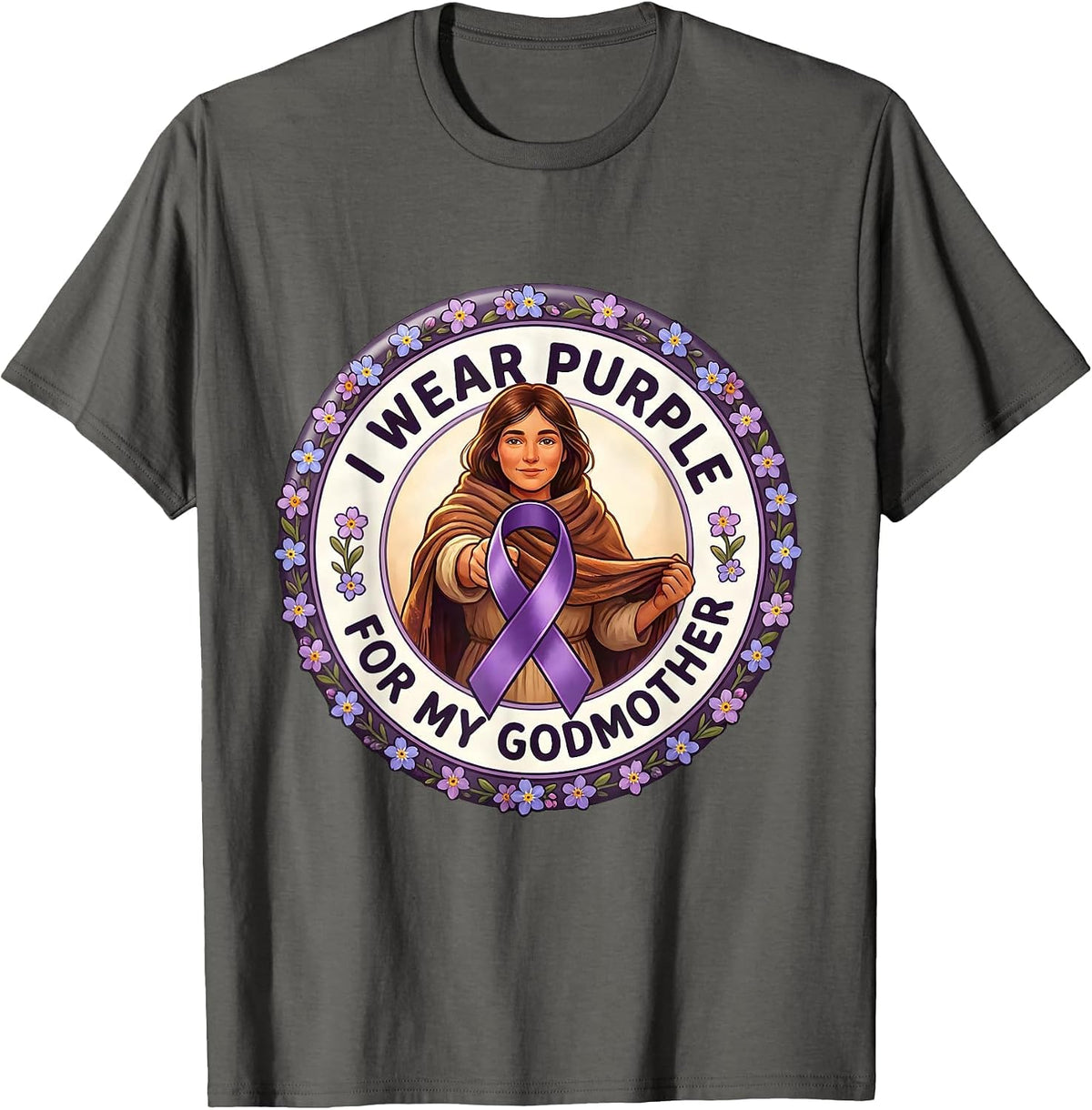 Men's I Wear Purple For My Godmother Sentimental Alzheimer's T-Shirt - Asphalt Grey