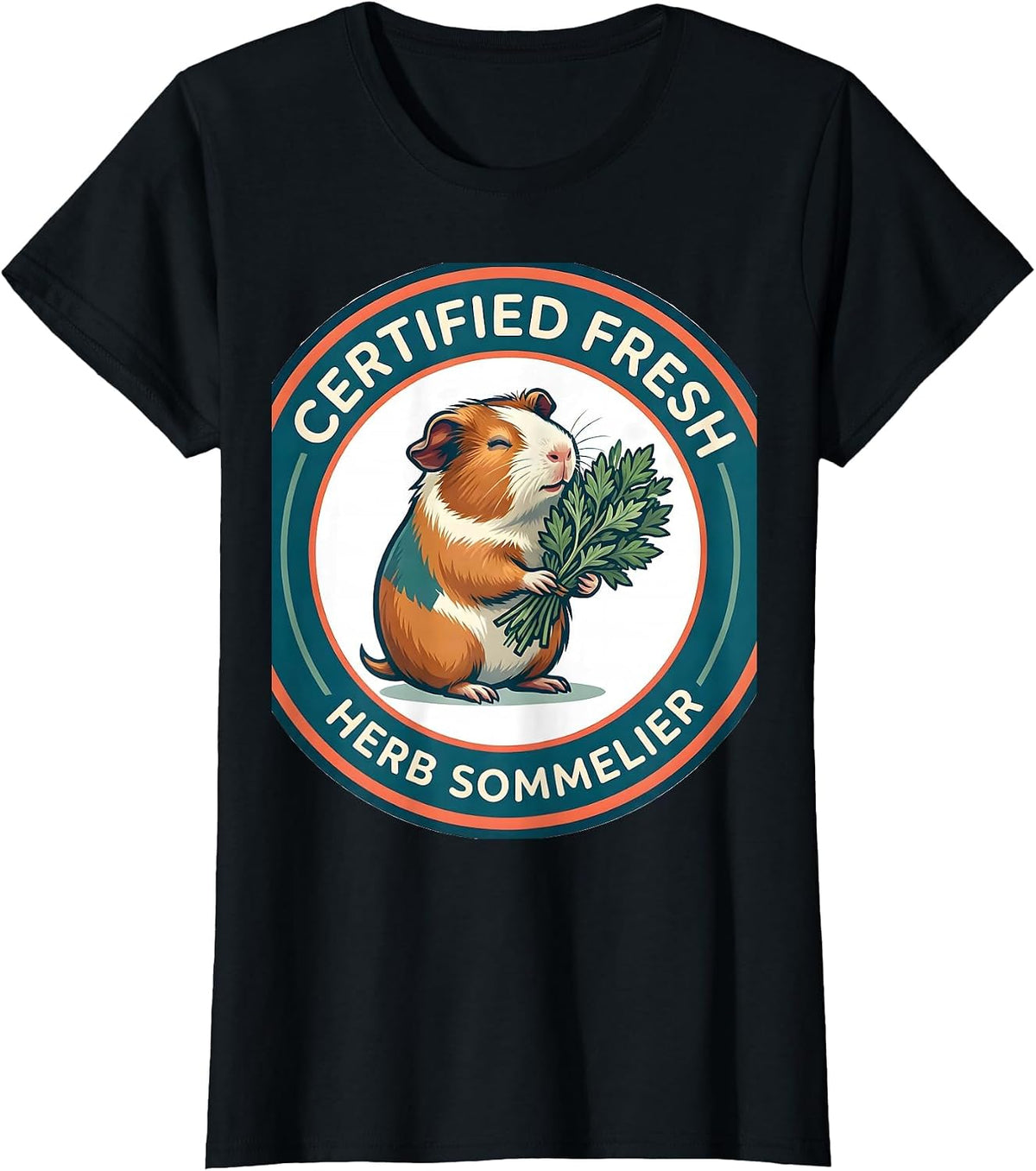 Certified Fresh Herb Sommelier Funny Guinea Pig Owner Cavy T-Shirt - Black