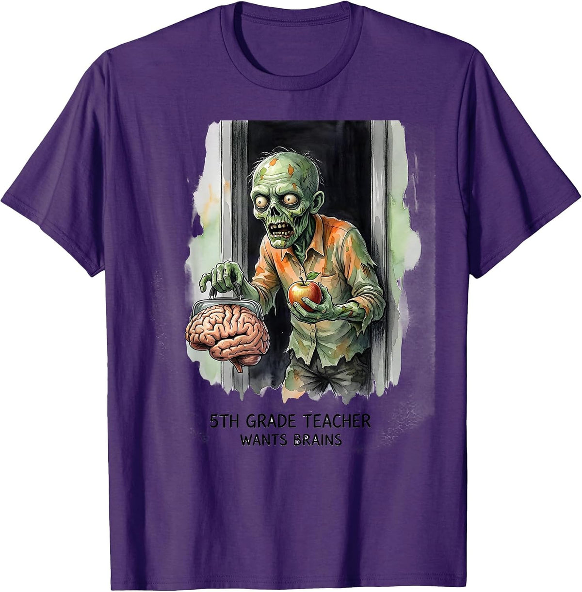 5th Grade Teacher Wants Brains Funny Zombie Halloween T-Shirt - Purple