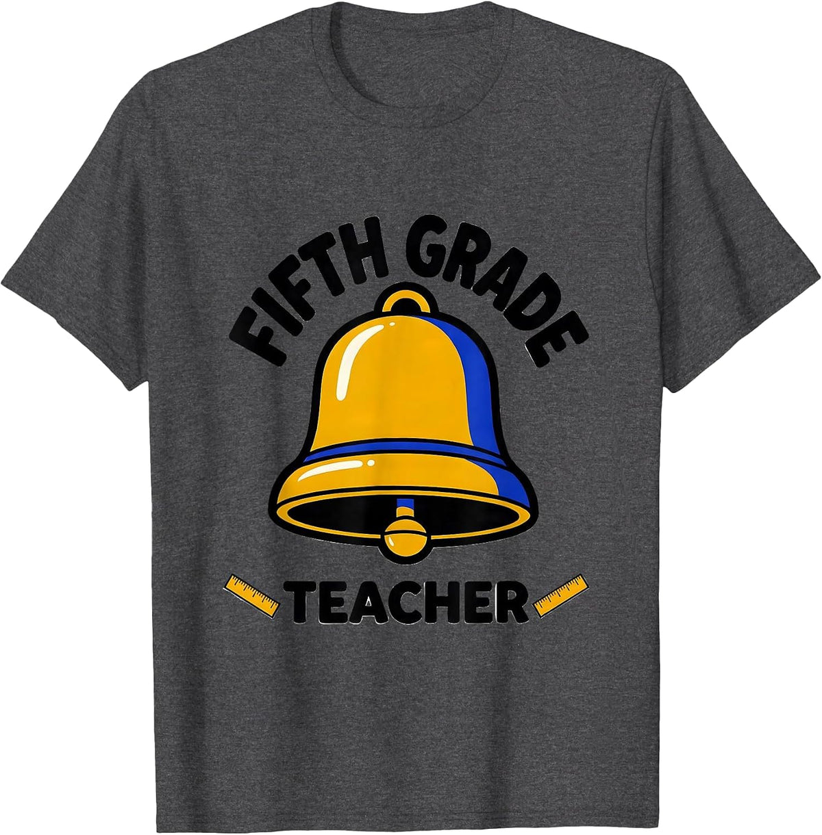 Men's Fifth Grade Teacher Cartoon School Bell Back to School T-Shirt - Dark Heather Grey
