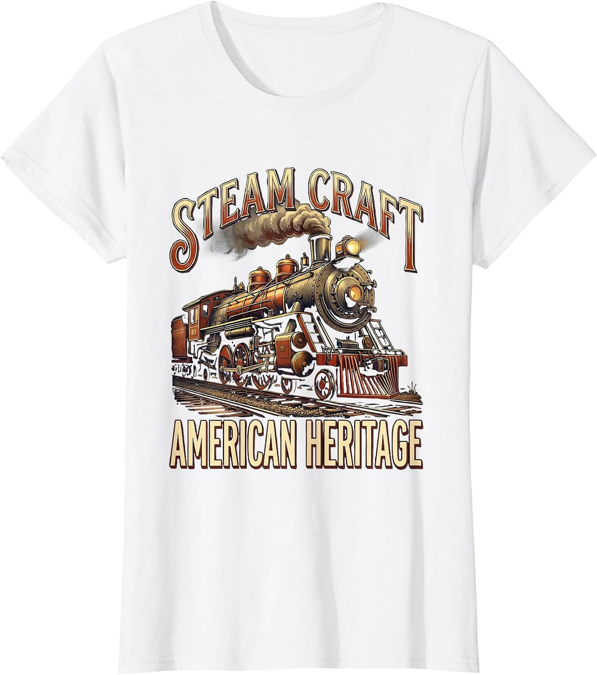 Steam Craft American Heritage Vintage Steam Locomotive Train T-Shirt - White