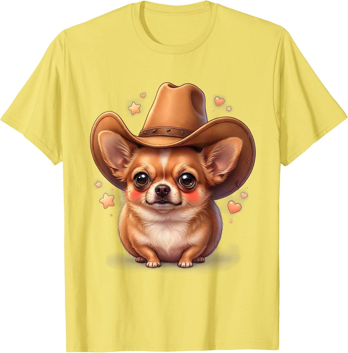 Men's Funny Chihuahua in Oversized Cowboy Hat T-Shirt - Lemon Yellow