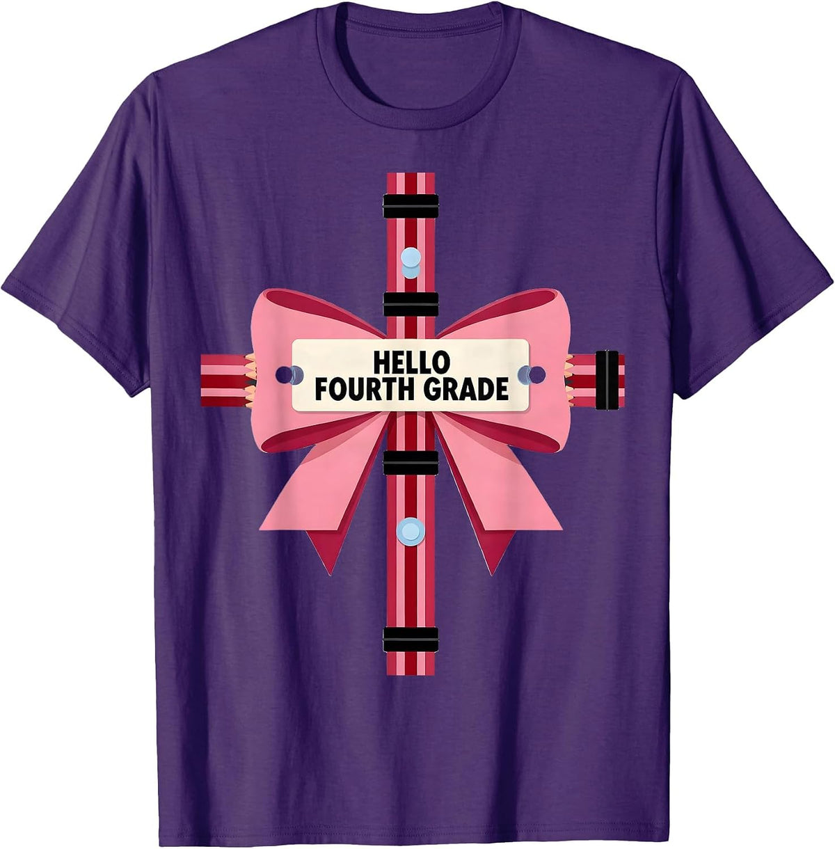 Hello Fourth Grade Coquette Bow Back To School Teacher Girl T-Shirt - Purple