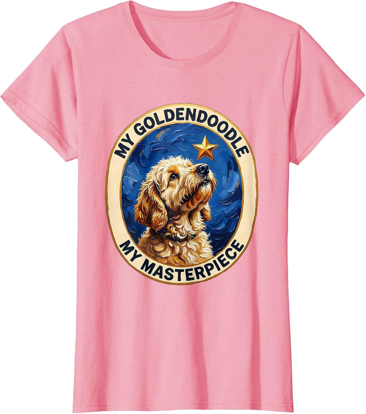 Women's My Goldendoodle My Masterpiece Gouache Poster Breed Portrait T-Shirt - Pink