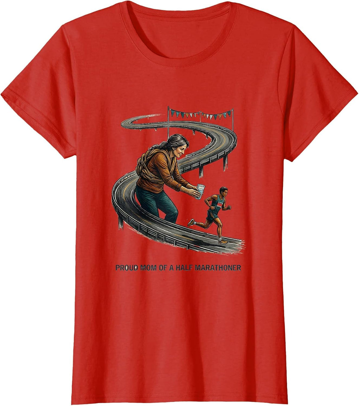 Proud Mom of a Half Marathoner Supportive Marathon Spectator T-Shirt - Red