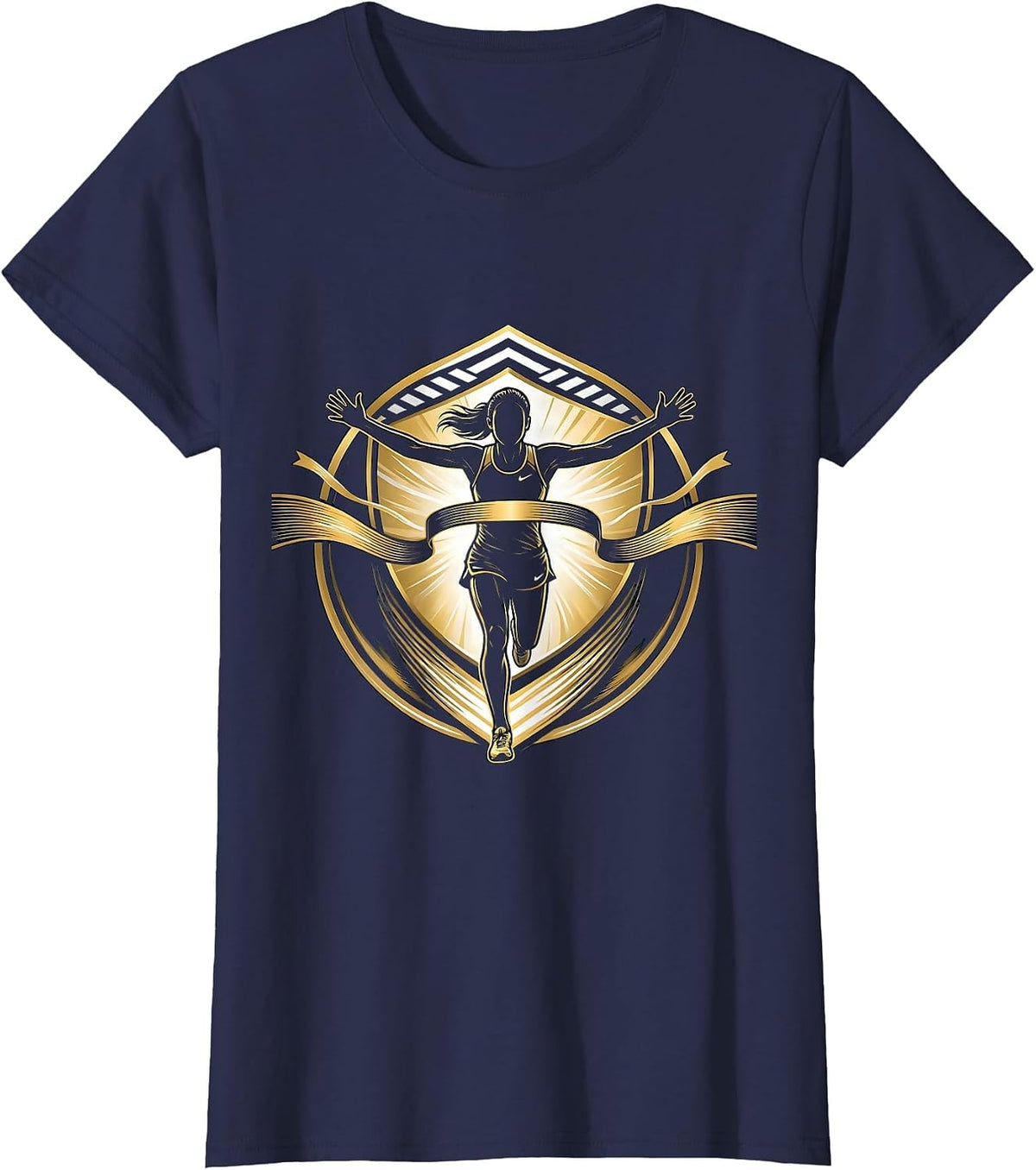 Women's Sprinter Breaking the Finish Line Graphic Tee T-Shirt - Navy Blue