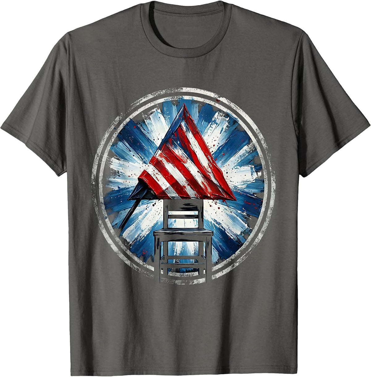 Folded Flag Empty Chair September 11 Memorial T-Shirt - Asphalt Grey