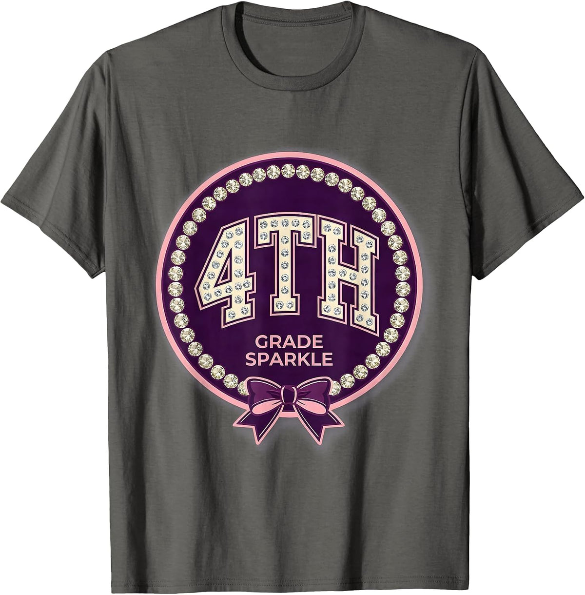 4th Grade Sparkle Sparkle Varsity Coquette Bow Back T-Shirt - Asphalt Grey
