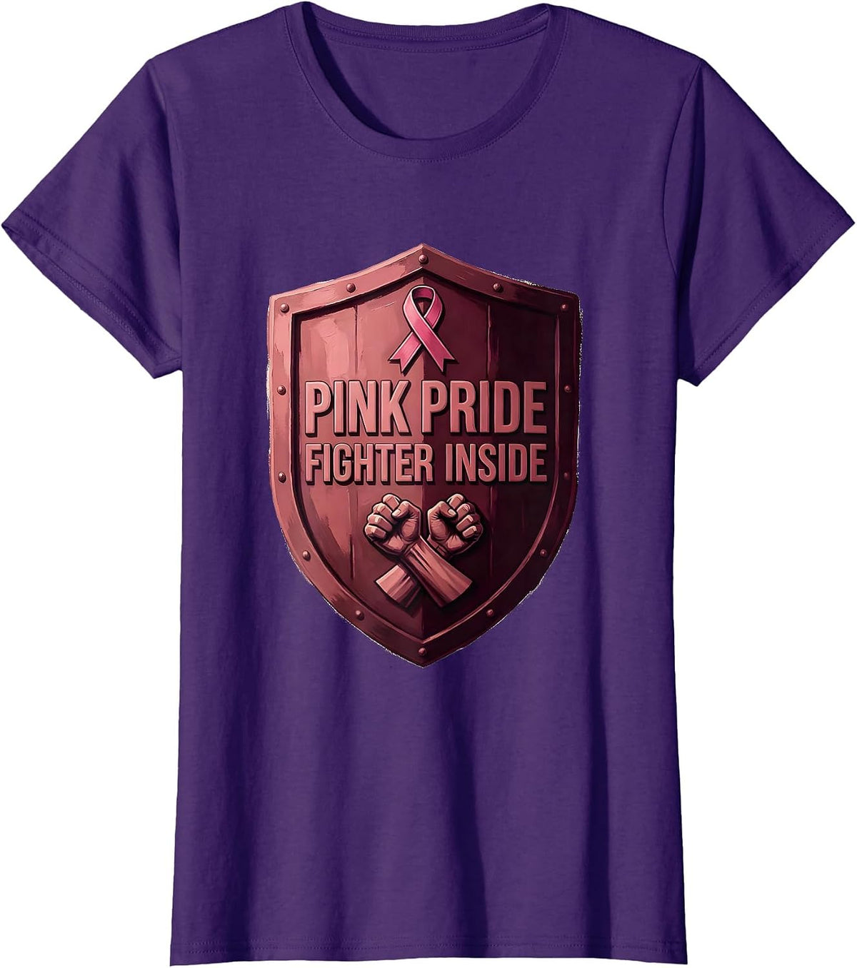 Women's Pink Pride Fighter Breast Cancer Awareness Design T-Shirt - Purple