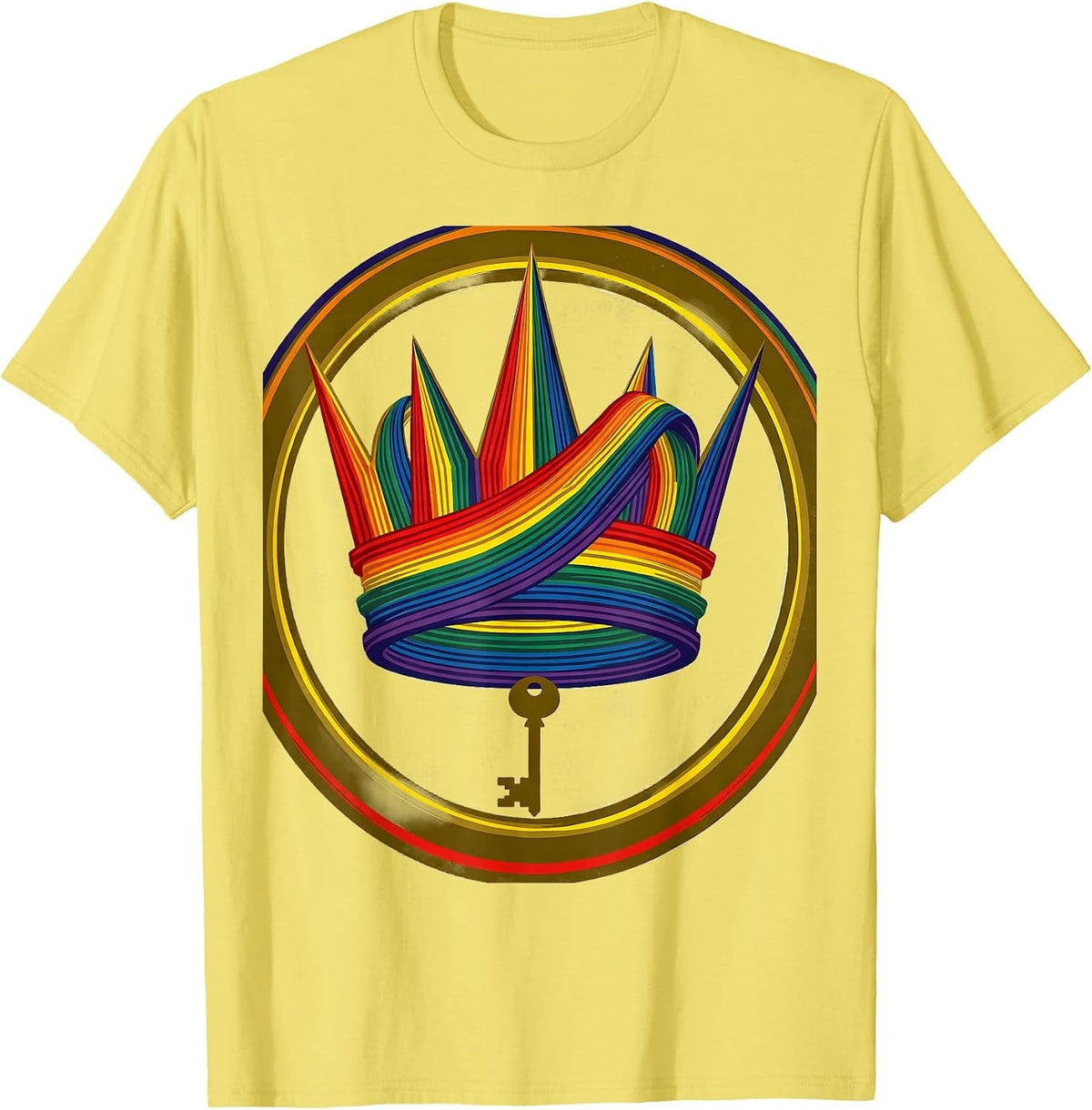 Men's Crown Rainbow Ribbon Pride Flag Graphic T-Shirt - Lemon Yellow