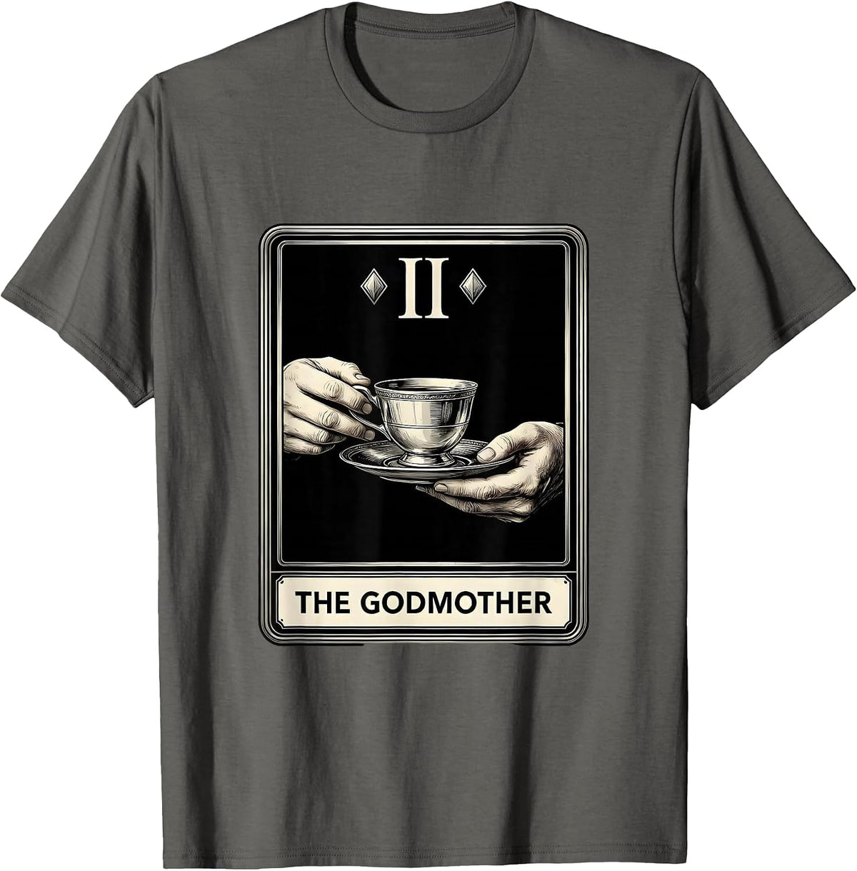 Men's The Godmother Funny Tarot Card Parody Family Role Humor T-Shirt - Asphalt Grey