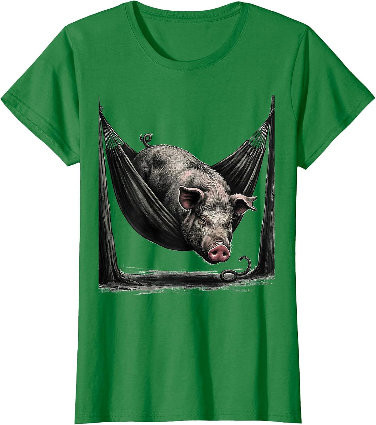 Sagging Hammock Pig Farm Animal Humor Novelty T-Shirt - Kelly Green