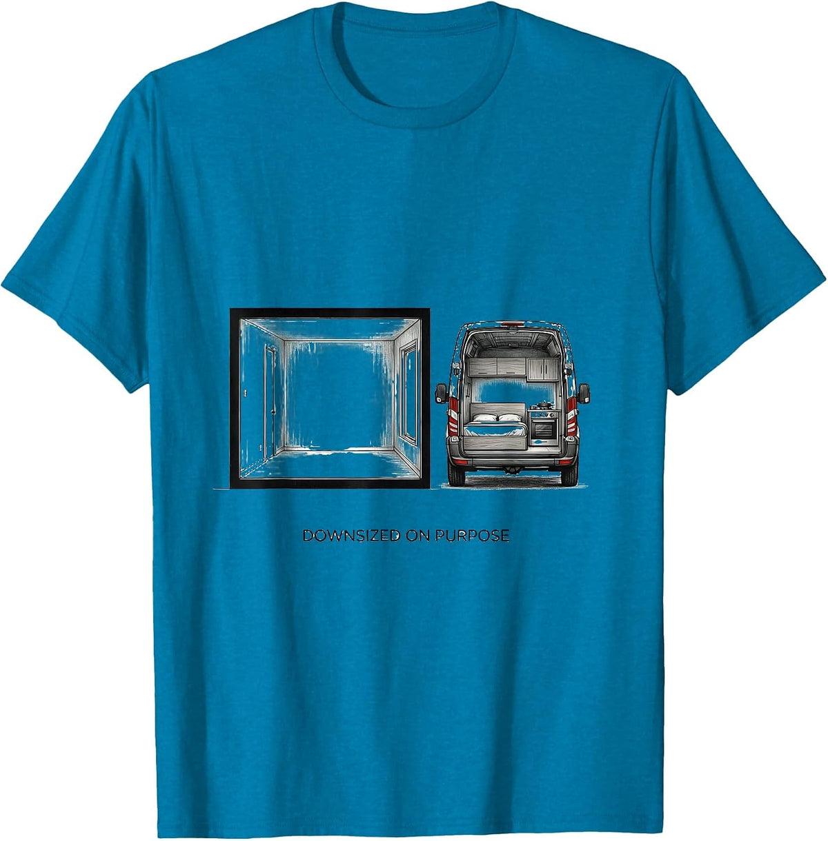 Downsized On Purpose Retro Van Life Nomads Van Dwellers Gift T-Shirt - Sapphire Blue